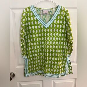 Gretchen Scott Designs Green and White Tunic sz s